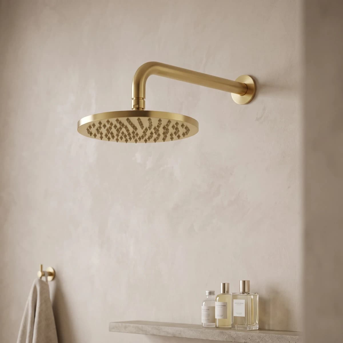 Aquaro Showerhead on Wall Mounted Arm in Brushed Gold