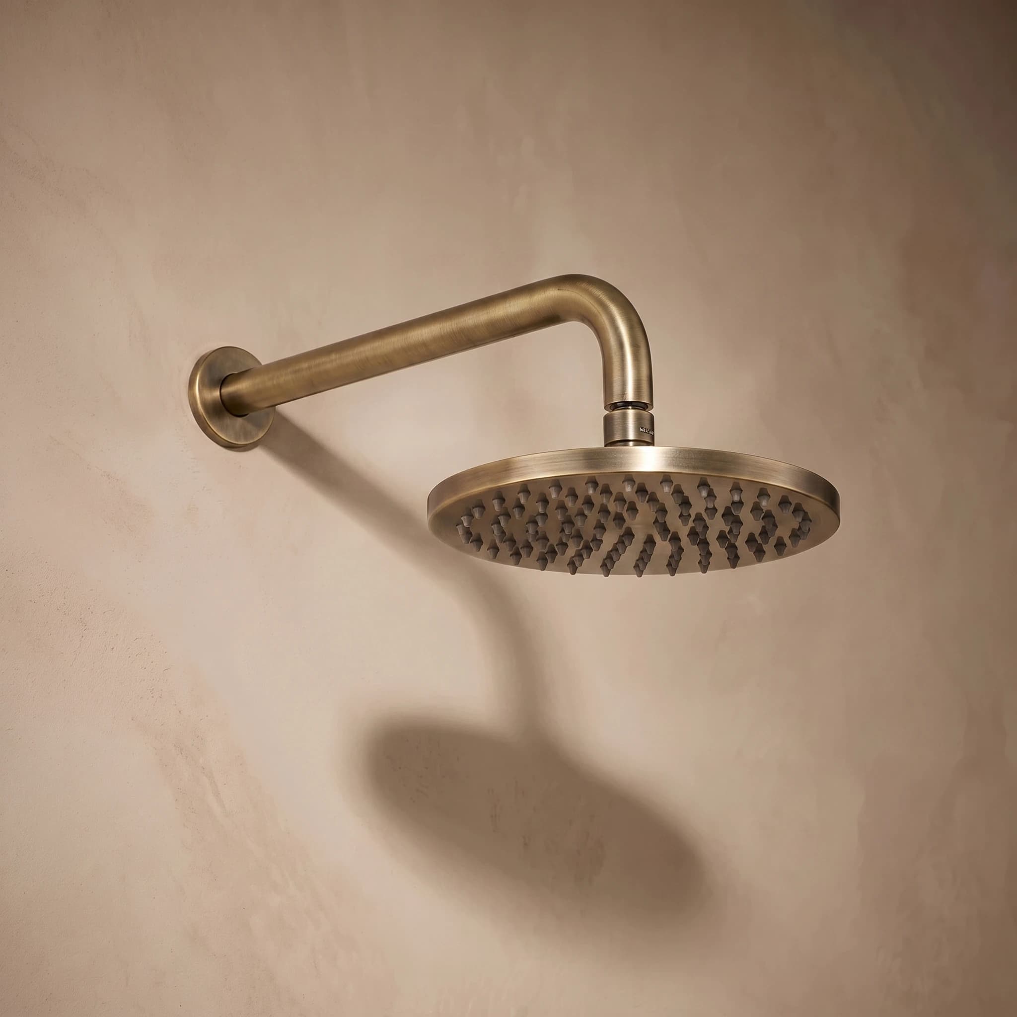 Aquaro Showerhead on Wall Mounted Arm in Antique Brass