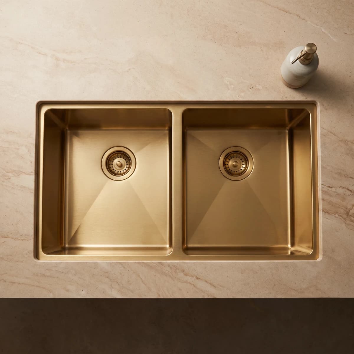 Dual Square Aquaro Sink U/M 740x400 in Brushed Gold