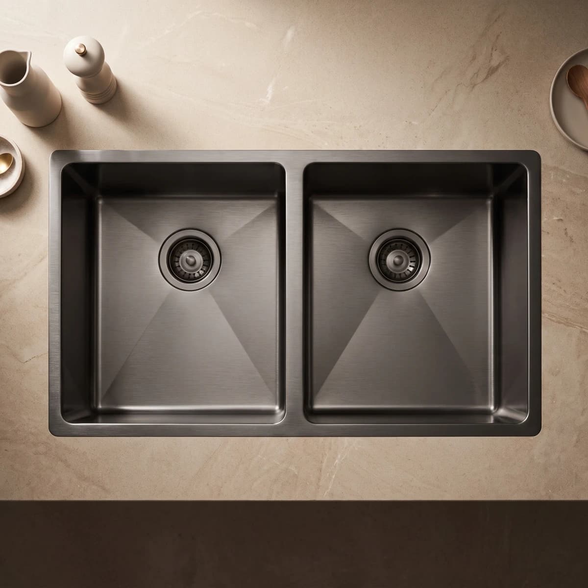 Dual Square Aquaro Sink U/M 740x400 in Gunmetal