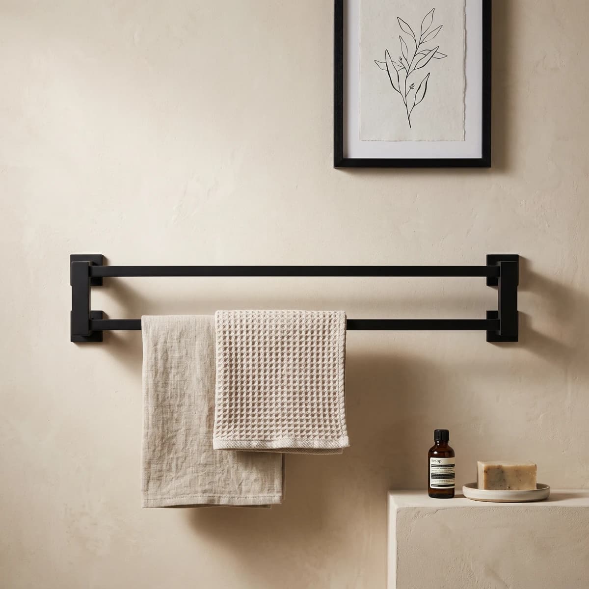 Aquaro Square Double Towel Rail in Matte Black