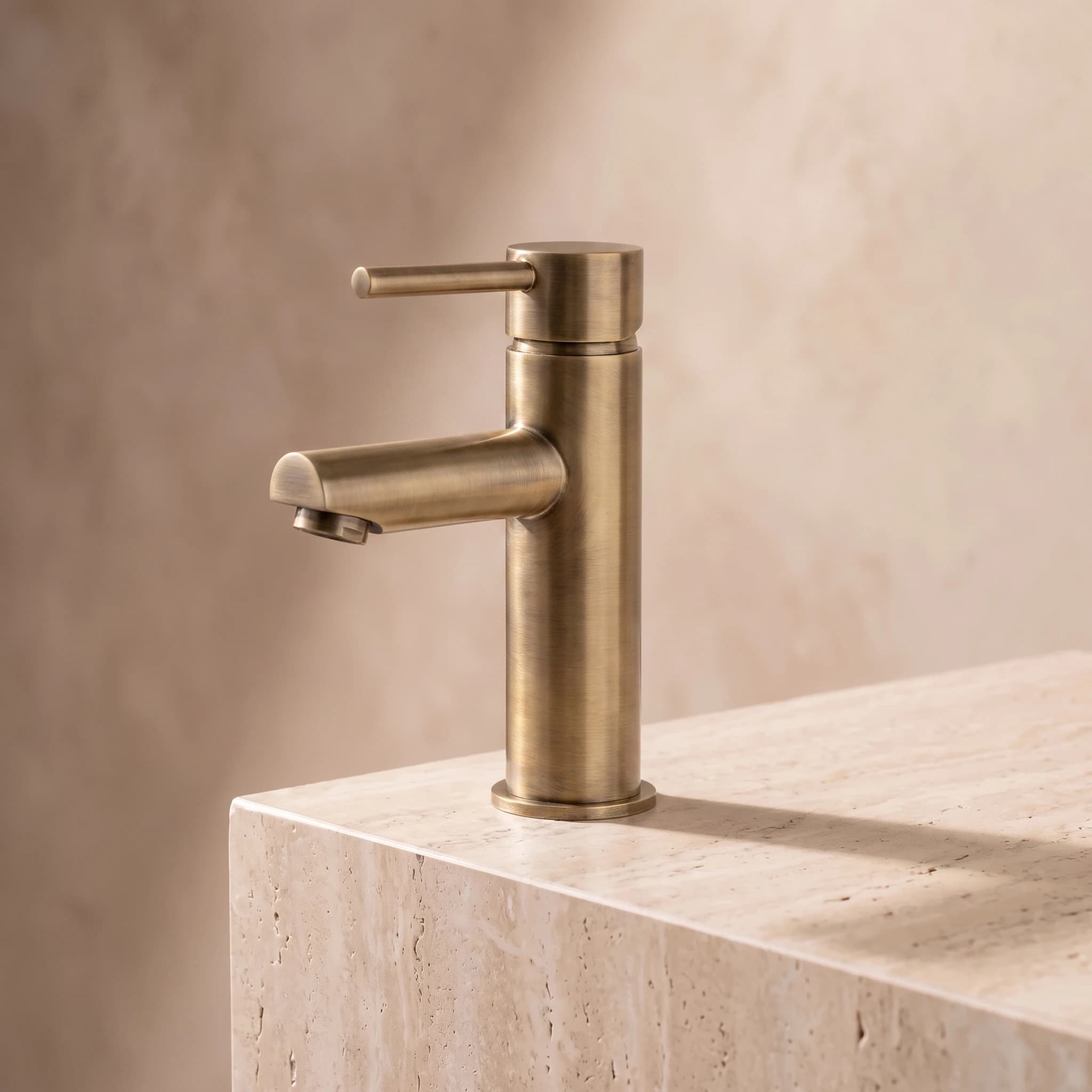 Aquaro Basin Mixer – Straight Spout in Antique Brass