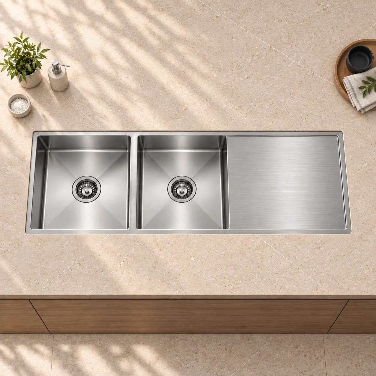 Aquaro Double Bowl Undermount Sink 1114 with Drainer, Standard